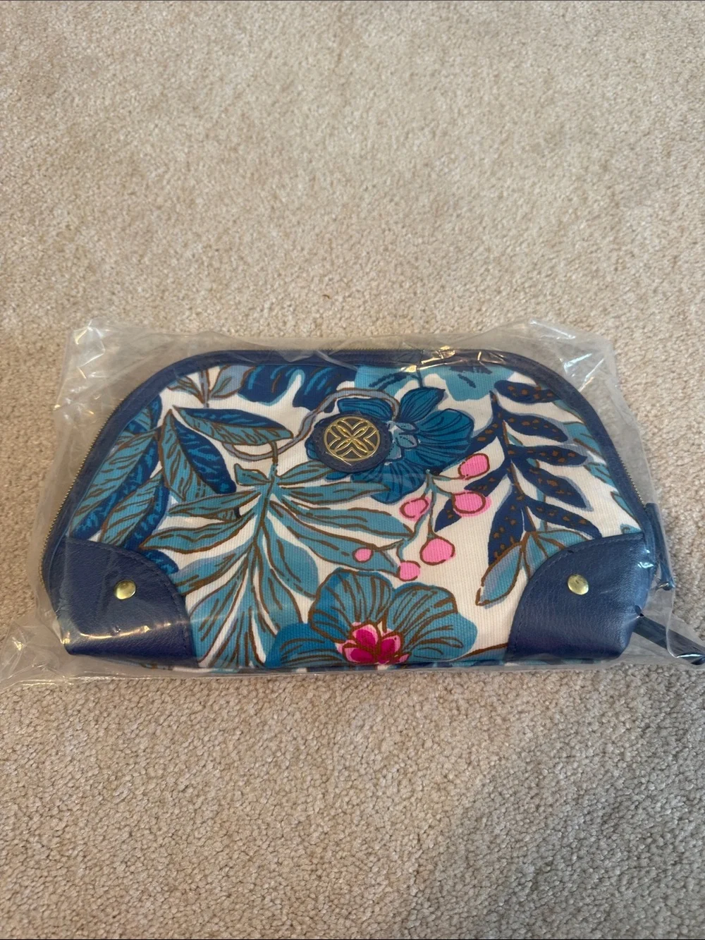 Lilly Pulitzer Floral Canvas Cosmetic Pouch - Navy Blue